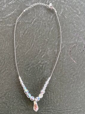 Crystal Teardrop Pendant Necklace - Clear Aurora Finish